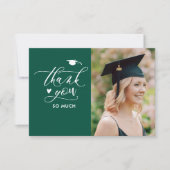 緑のスモダンクリプト写真ミニマル卒業 サンキューカード (正面)