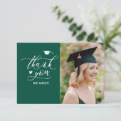 緑のスモダンクリプト写真ミニマル卒業 サンキューカード (スタンド正面)