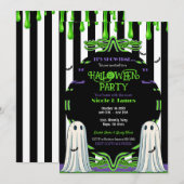 緑のスライム ハロウィン ゴースト 衣装 パーティー 招待状 (正面/裏面)