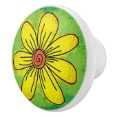 緑のセラミックプル上の黄色の花 セラミックノブ (右)