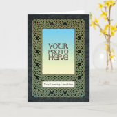 緑のセルティック結び糸細工フォトフレームグリーティングカード カード (黄色い花)