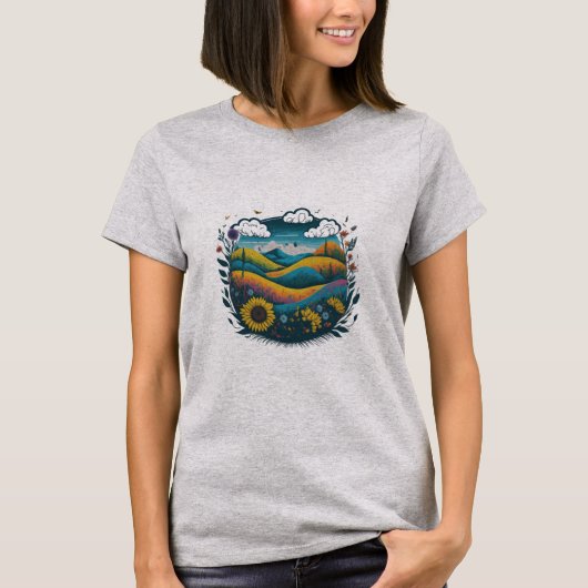 緑のセレニティ:緑の自然風景Tシャツ Tシャツ (正面)