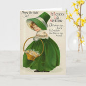 緑のセントパトリックの日のヴィンテージのかわいい小さな女の子 カード (黄色い花)