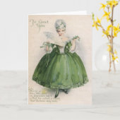 緑のセントパトリックの日Cのヴィンテージのビクトリアンな女の子 カード (黄色い花)