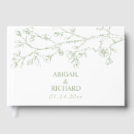 緑のセージとモノクローム結婚の枝 ゲストブック