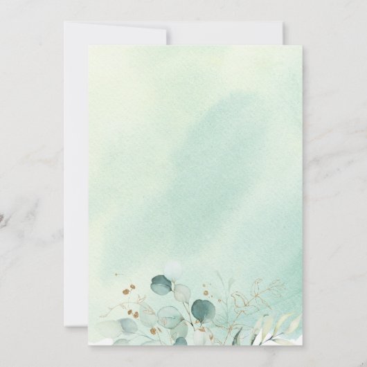 緑のセージと金ゴールドオベビーベビーシャワー 招待状 (裏面)