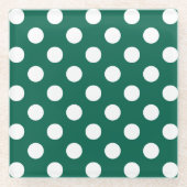 緑のセージに白い水玉模様 ガラスコースター (正面)