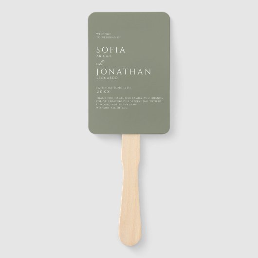 緑のセージのミニマリストエレガントな結婚式プログラム ハンドファン (正面)