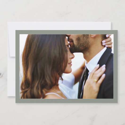 緑のセージエレガントモノグラムクラシックのフレームフォト セーブザデート (裏面)