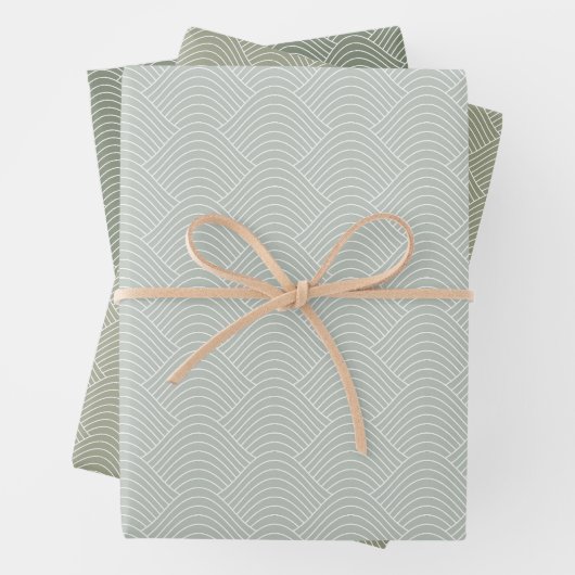緑のセージ幾何パタモダンーン ラッピングペーパーシート (インサイチュ)