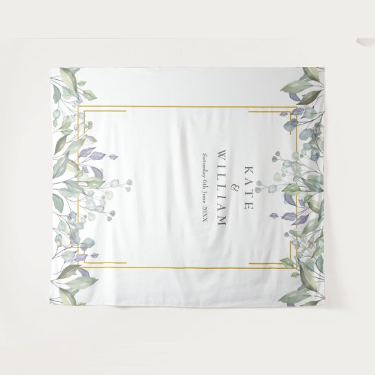 緑のセージ薄紫結婚の写真ブース背景 タペストリー (正面(横))