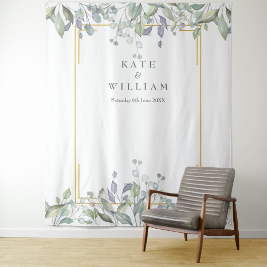 緑のセージ薄紫結婚の写真ブース背景 タペストリー (インサイチュ)