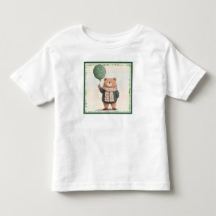 緑のセーターベアと秋の格子模様のスカーフ トドラーTシャツ
