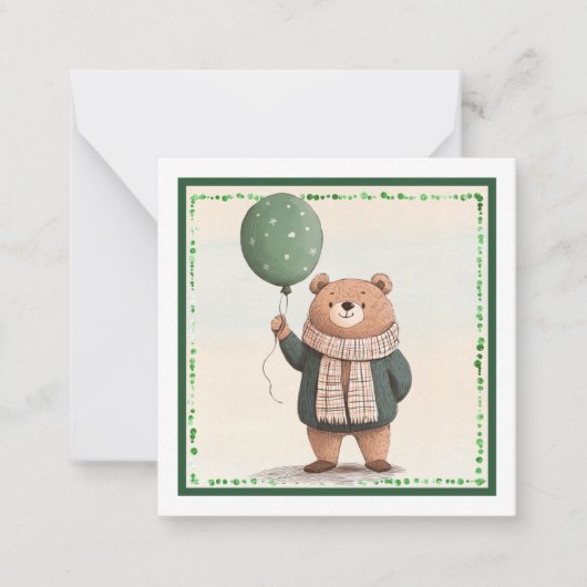 緑のセーターベアと秋の格子模様のスカーフ ノートカード (正面)
