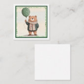 緑のセーターベアと秋の格子模様のスカーフ ノートカード (正面/裏面)