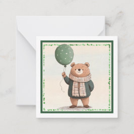 緑のセーターベアと秋の格子模様のスカーフ ノートカード