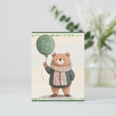 緑のセーターベアと秋の格子模様のスカーフ ポストカード (スタンド正面)