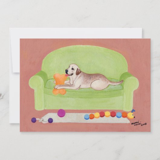 緑のソファの黄色いラブラドール 招待状 (正面)