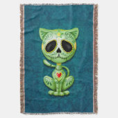 緑のゾンビの砂糖の子ネコ スローブランケット (正面縦)