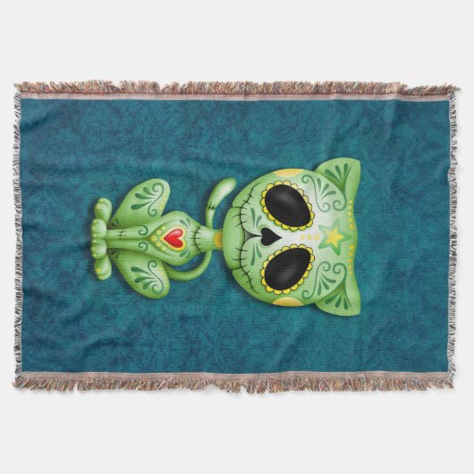 緑のゾンビの砂糖の子ネコ スローブランケット (正面)