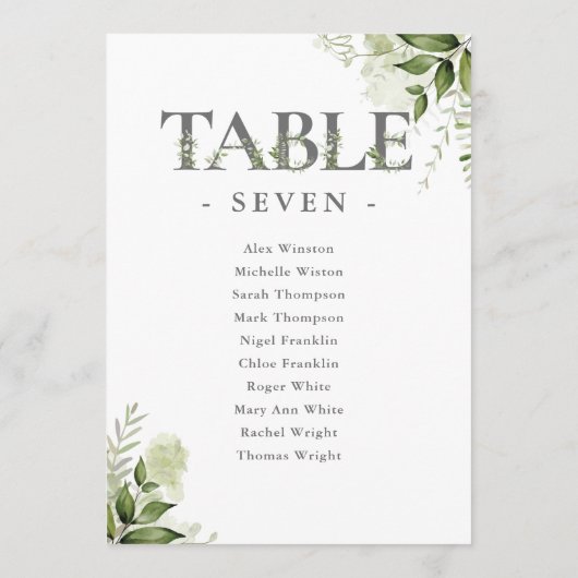 緑のタイポグラフィシーティングプランテーブル番号 (裏面)