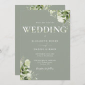 緑のタイポグラフィセージ緑すべて結婚の 招待状 (正面/裏面)