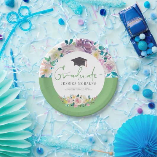 緑のタイポグラフィ大学院夏の花 ペーパープレート (パーティー)