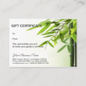 緑のタケのスパのスキンケアのサロンのギフト券 割引カード (裏面)