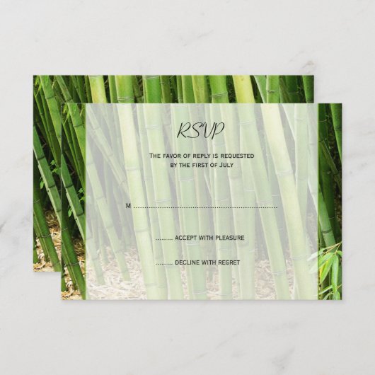 緑のタケアジア結婚式の応答カード 出欠カード (正面/裏面)