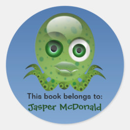 緑のタコのラパーソナライズされたベル ラウンドシール