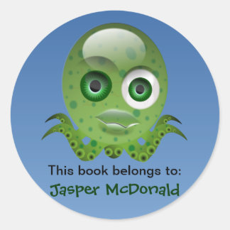 緑のタコのラパーソナライズされたベル ラウンドシール
