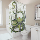 緑のタコのヴィンテージの地図の白 シャワーカーテン (インサイチュ)