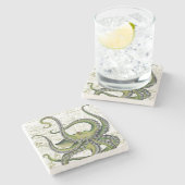 緑のタコヴィンテージマップ白 ストーンコースター (横)