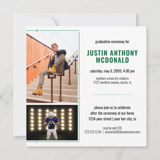 緑のタッセルの列2写真卒業 招待状 (裏面)