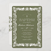 緑のタレヴェラ・タイル スペインのフィエスタ 洗礼 招待状 (正面/裏面)