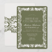 緑のタレヴェラ・タイル スペインのフィエスタ 誕生日パーティー 招待状 (正面/裏面)