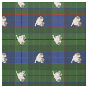 緑のタータンチェックのブルドッグ ファブリック