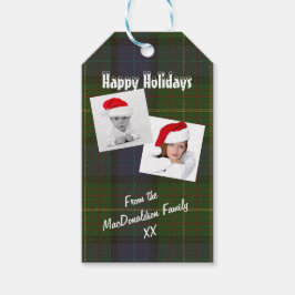 緑のタータンチェックの格子模様の休日の写真コラージュ ギフトタグ