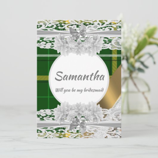 緑のタータンチェックの格子模様の花嫁の招待 招待状 (スタンド正面)