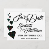 緑のタータンチェックハート日付はがきの保存 ポストカード (正面/裏面)