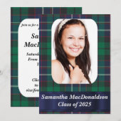 緑のタータンチェック写真卒業 招待状 (正面/裏面)