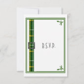 緑のタータンチェック結婚格子状リボンのR.S.V.P 出欠カード (裏面)