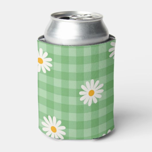 緑のダイシープレイドギンガムチェック花模様 缶クーラー (缶正面)