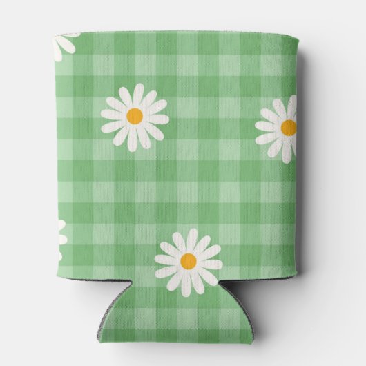 緑のダイシープレイドギンガムチェック花模様 缶クーラー (裏面)