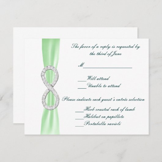 緑のダイヤモンドインフィニティ結婚の応答カード 出欠カード (正面/裏面)