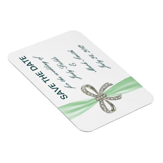 緑のダイヤモンドボウウェディングデイトマグネットを保存 マグネット (右側)