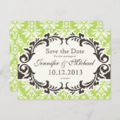 緑のダマスク柄 Save the Date ポストカード (正面/裏面)