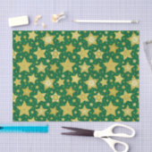 緑のダマスク織のエレガントな金ゴールドの星 薄葉紙 (クラフト)