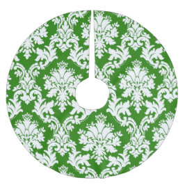 緑のダマスク織のクリスマスツリーのスカート ブラッシュドポリエステルツリースカート