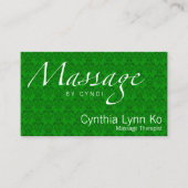 緑のダマスク織のマッサージの文字 名刺 (正面)